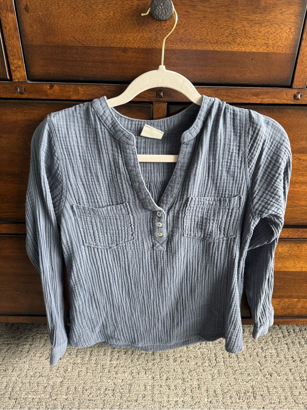 Women's Slate Blue Textured Henley Top